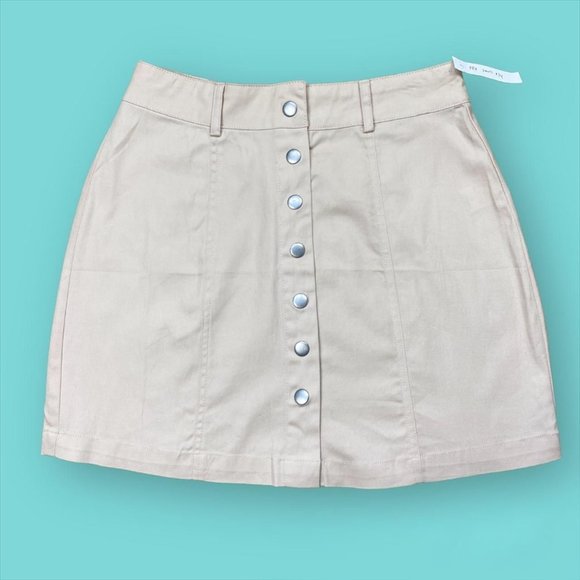 Khaki Button Up Mini Skirt - Picture 1 of 4